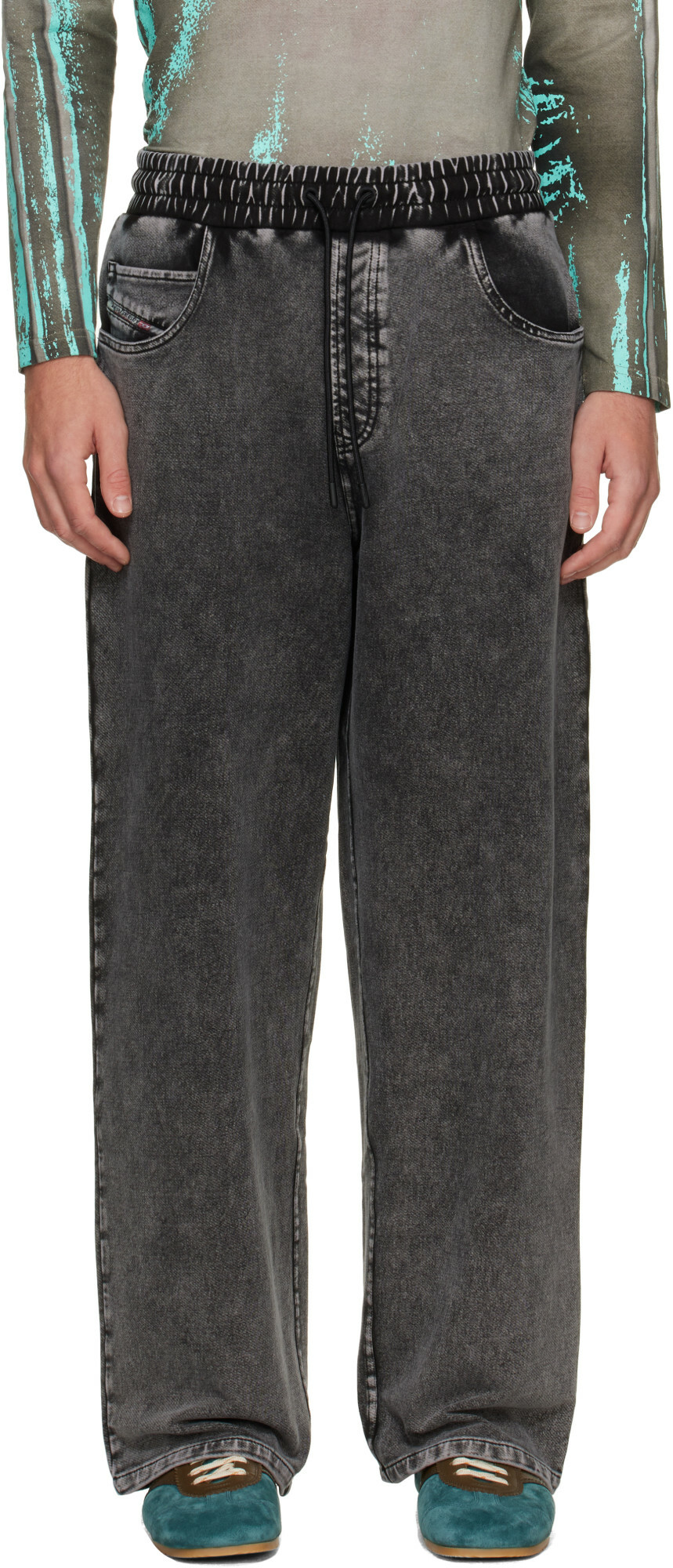 Diesel Gray Denim-Effect Sweatpants