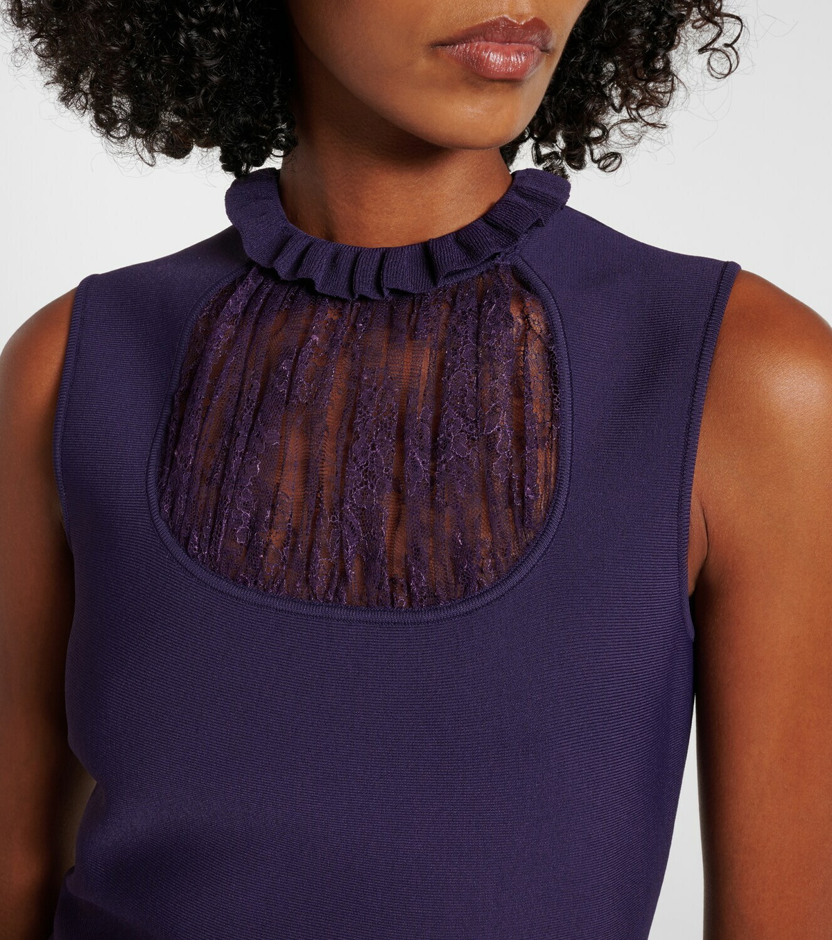 McQueen Lace-trimmed ruffled midi dress