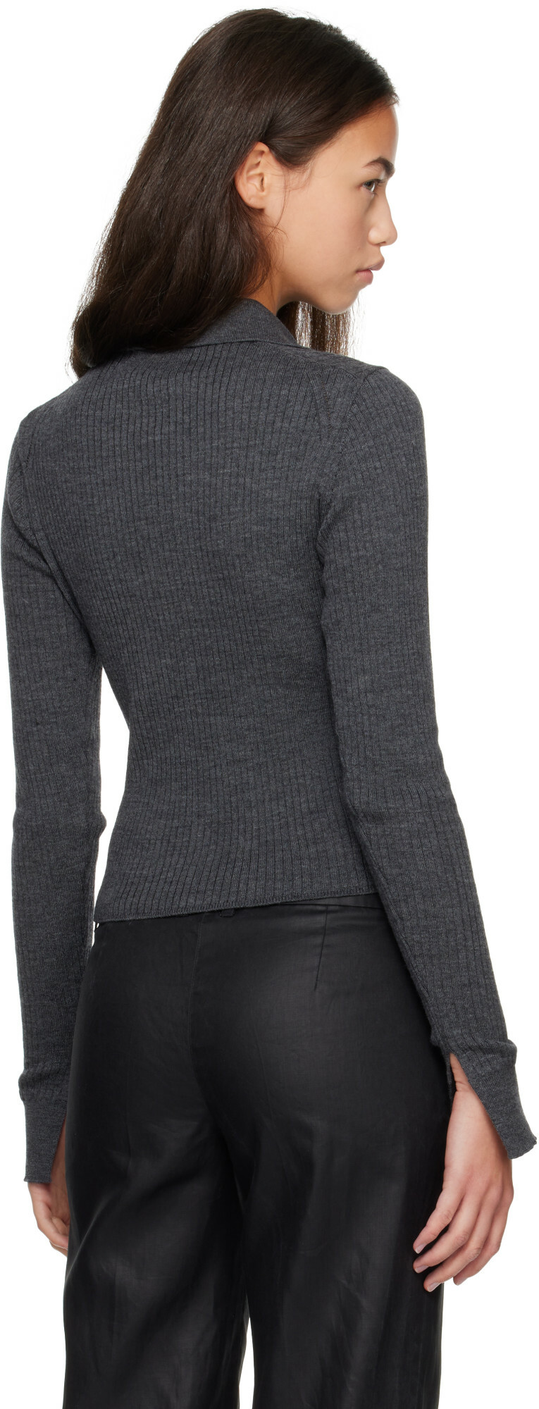 mfpen Gray Knitted Rib Cardigan