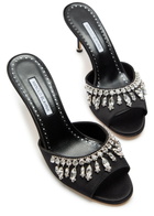 Manolo Blahnik Tulimu 70 Crystal-embellished Satin Mules Black