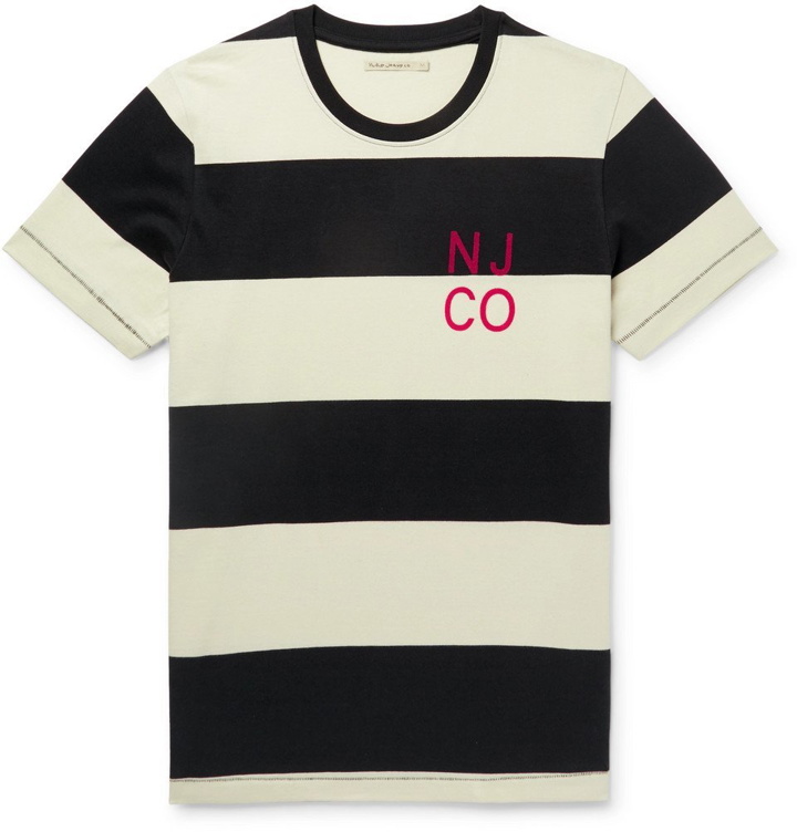 Photo: Nudie Jeans - Roy Logo-Detailed Striped Organic Cotton-Jersey T-Shirt - Black