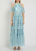 Needle & Thread Primrose Floral-embroidered Tulle Gown Blue