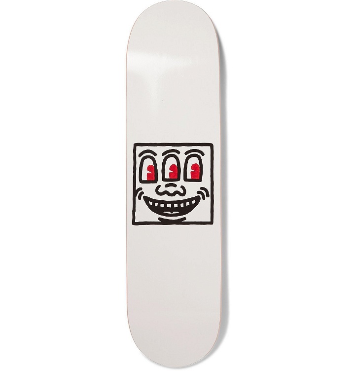 Photo: The SkateRoom - Keith Haring Untitled (Smile) Printed Wooden Skateboard - White