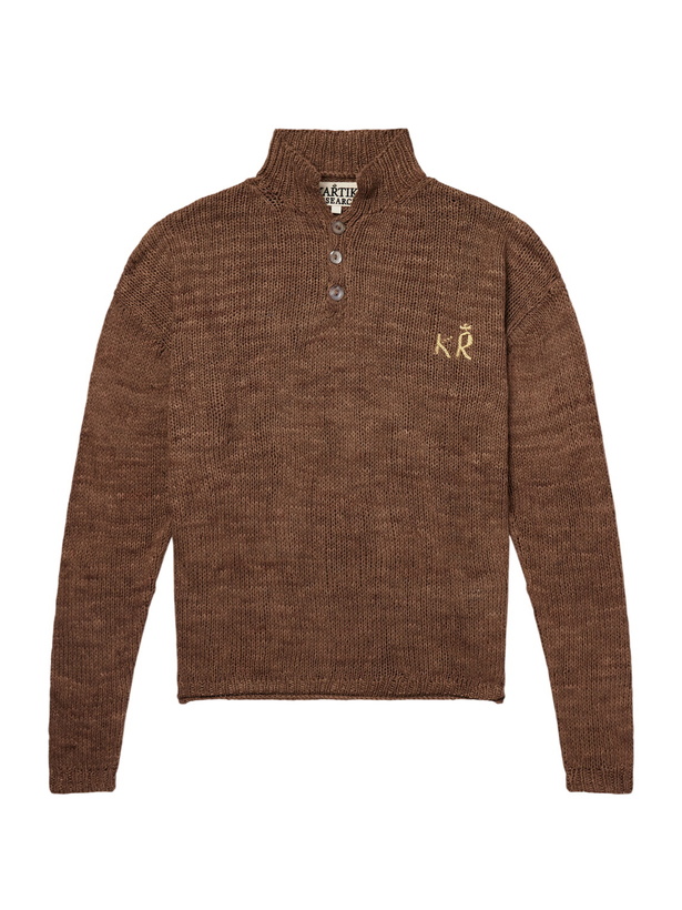 Photo: Kartik Research - Logo-Embroidered Silk Polo Sweater - Brown