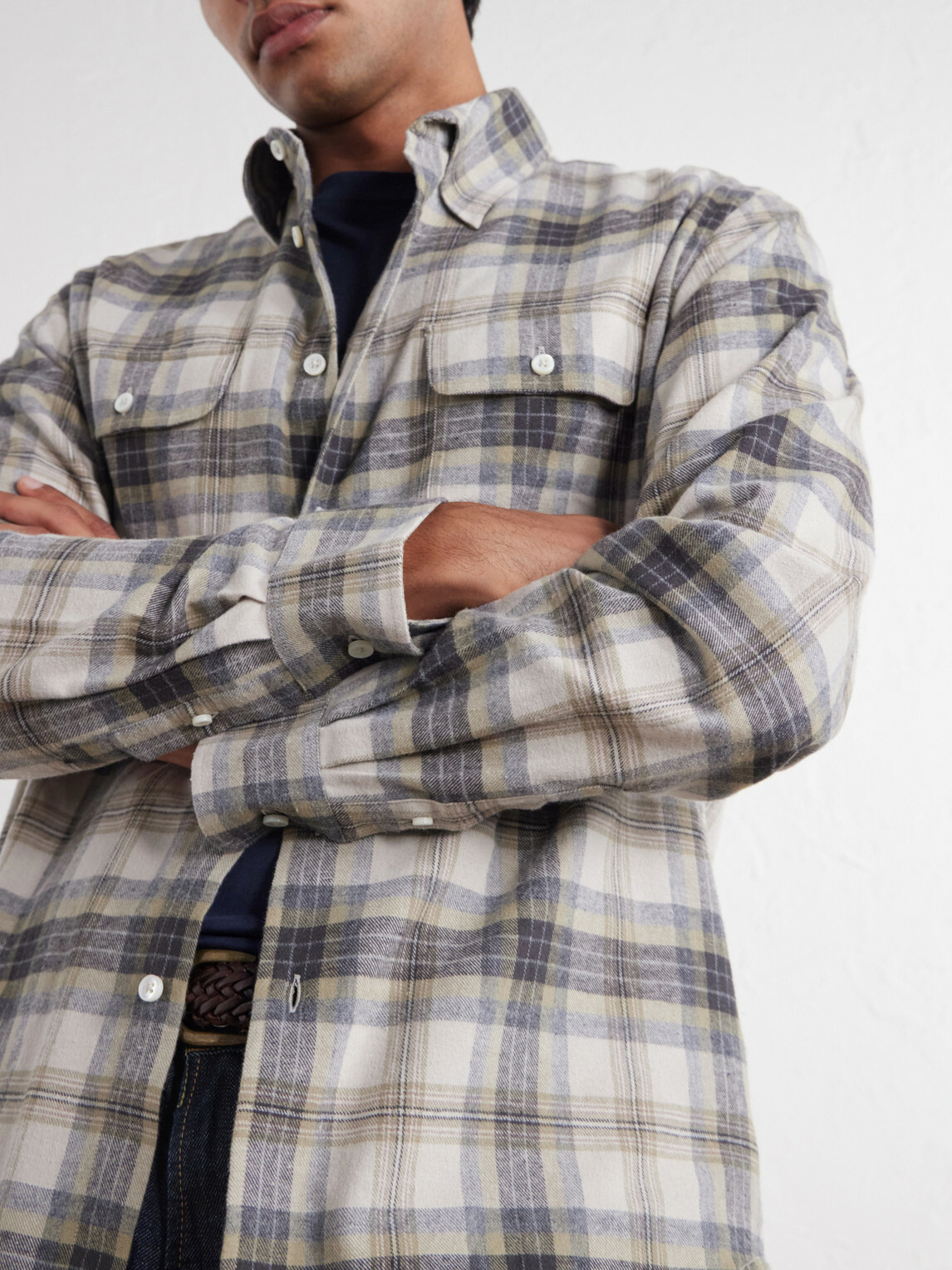 De Bonne Facture - Checked Cotton Shirt - Gray
