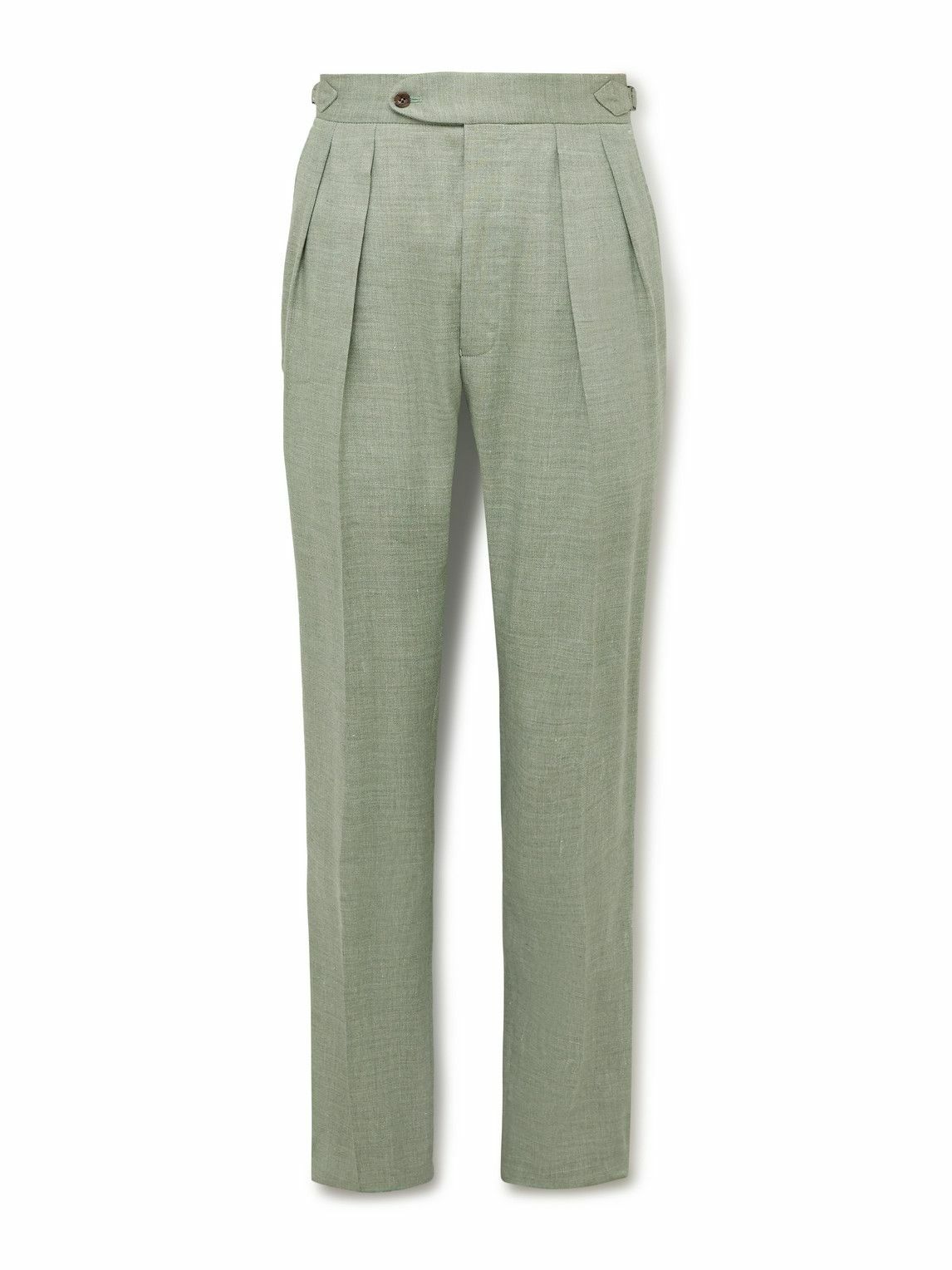 Richard James - Hepworth Straight-Leg Pleated Herringbone Linen and Wool-Blend Suit Trousers - Green