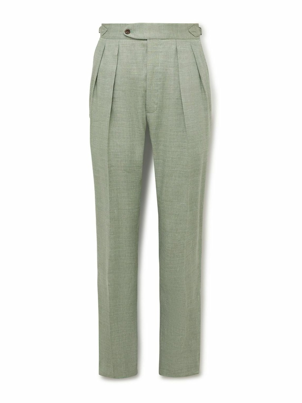 Photo: Richard James - Hepworth Straight-Leg Pleated Herringbone Linen and Wool-Blend Suit Trousers - Green