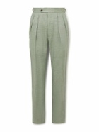 Richard James - Hepworth Straight-Leg Pleated Herringbone Linen and Wool-Blend Suit Trousers - Green