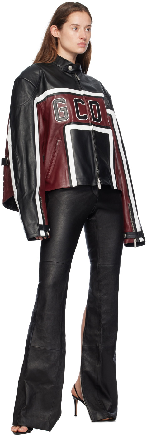 GCDS Black Multi Zip Skinny Leather Pants