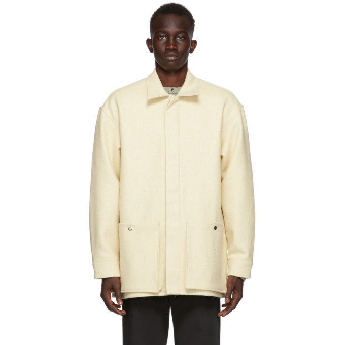 Photo: Uniforme Paris Off-White Wool Patched Overshirt Jacket