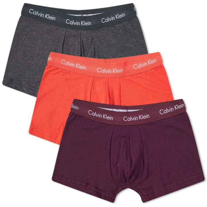 Photo: Calvin Klein Men's CK Underwear Low Rise Trunk - 3 Pack in Rhone/Charcoal/Orange