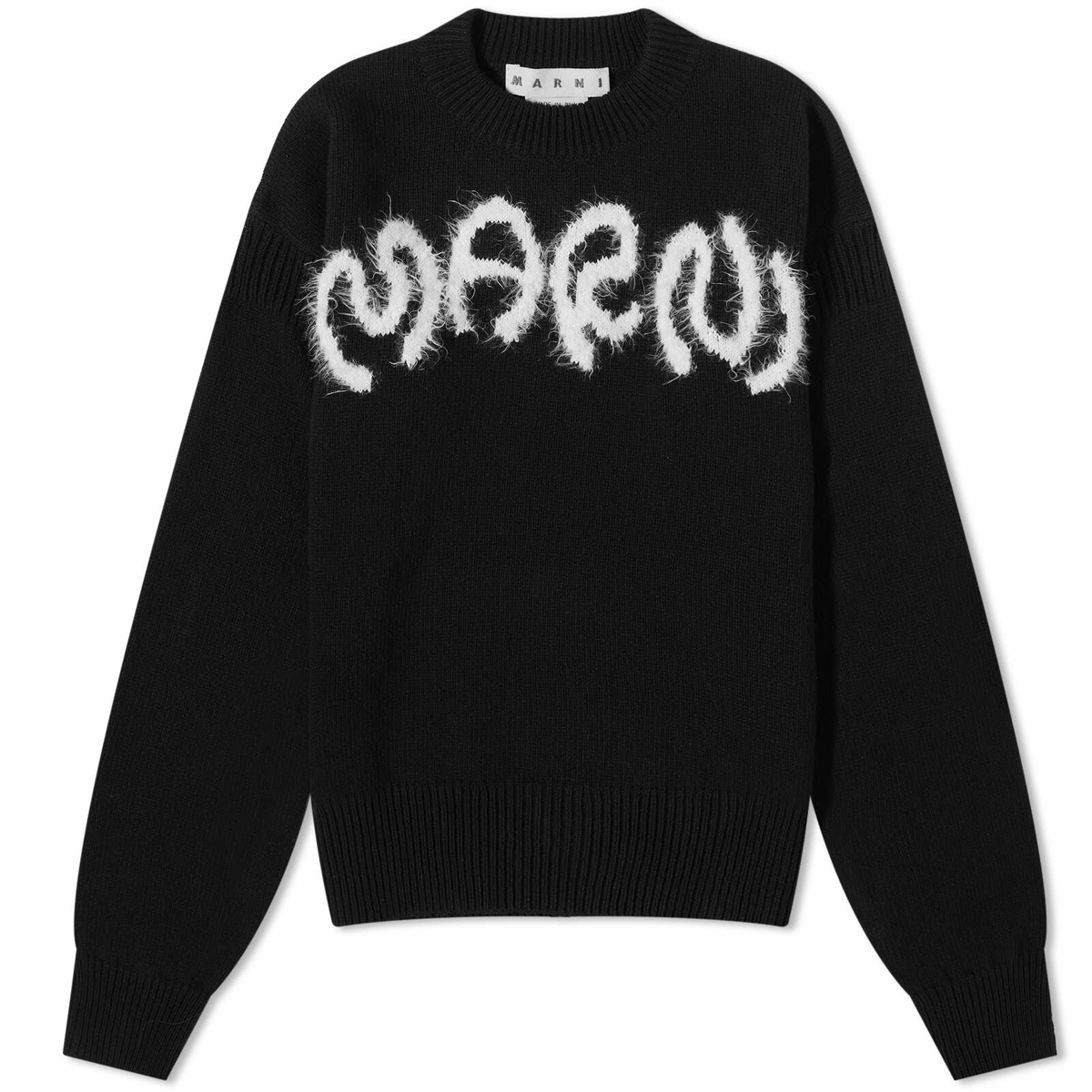 Marni Men's Logo Intarsia Crew Knit in Black Marni