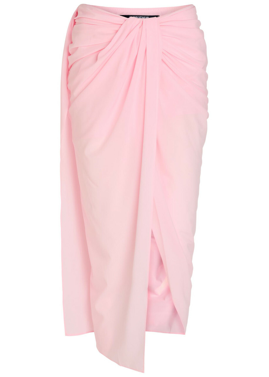 Jacquemus La Jupe Pareo Draped Muslin Midi Wrap Skirt Light Pink