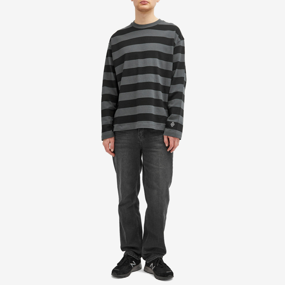 Uniform Bridge Men's Stripe Long Sleeve T-Shirt in Black