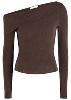 Reformation Elio Off-the-shoulder Knit top Dark Brown