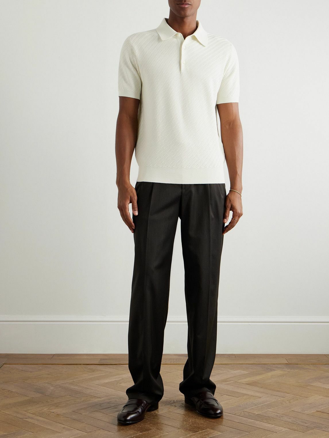 Brioni - Basketweave Cotton, Silk and Cashmere-Blend Polo Shirt - White