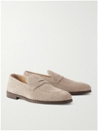 Brunello Cucinelli - Woven Suede Penny Loafers - Neutrals