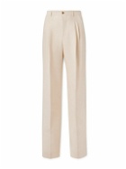 UMIT BENAN B - Wide-Leg Pleated Virgin Wool and Silk-Blend Trousers - White