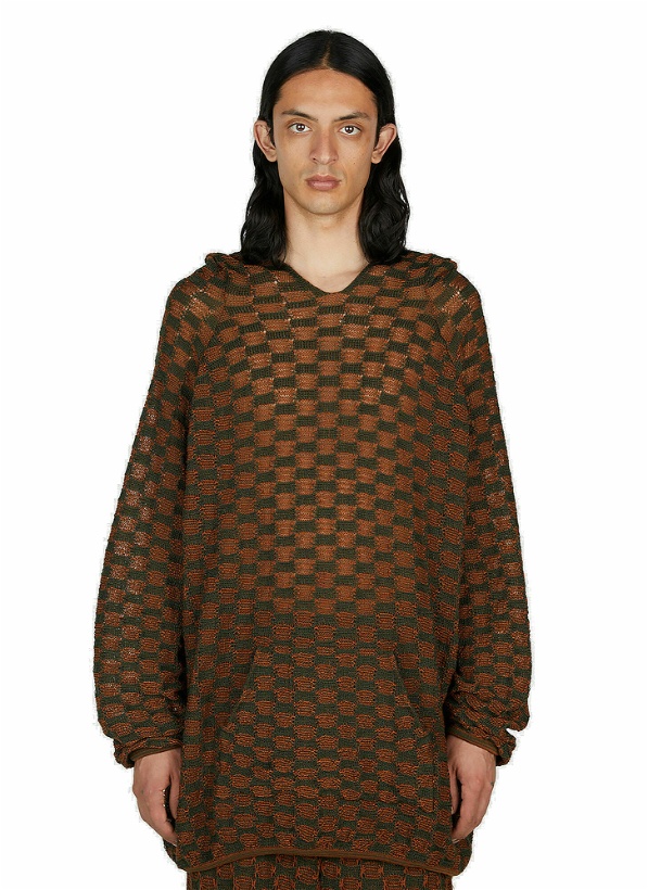 Photo: Isa Boulder - Check Knit Hooded Sweater in Brown