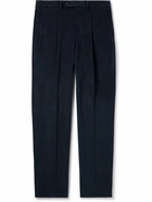 Caruso - Straight-Leg Pleated Brushed Cotton-Blend Twill Trousers - Blue