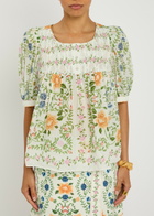Farm Rio Folk Floral-print Cotton Blouse Multicoloured
