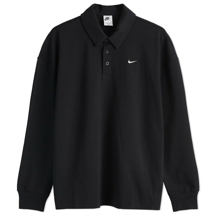 Photo: Nike Women's Essential Oversized Long-Sleeve Polo in Black/Sail