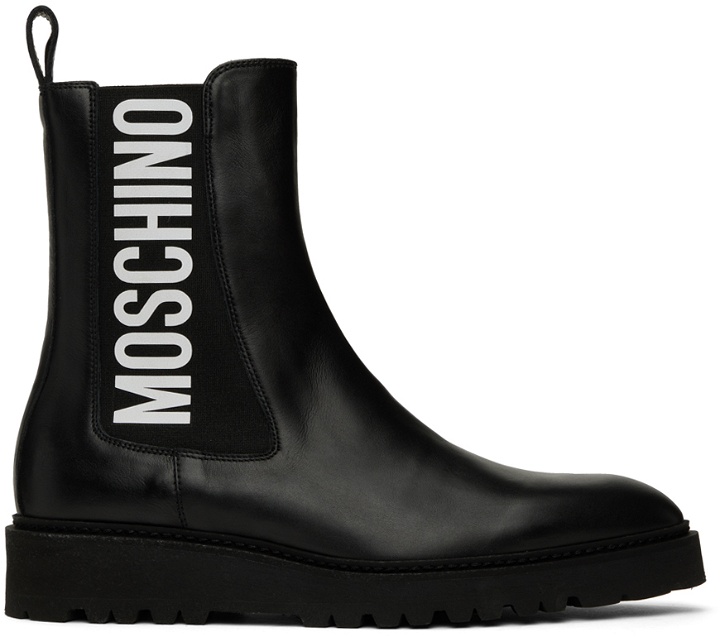 Photo: Moschino Black Logo Chelsea Boots