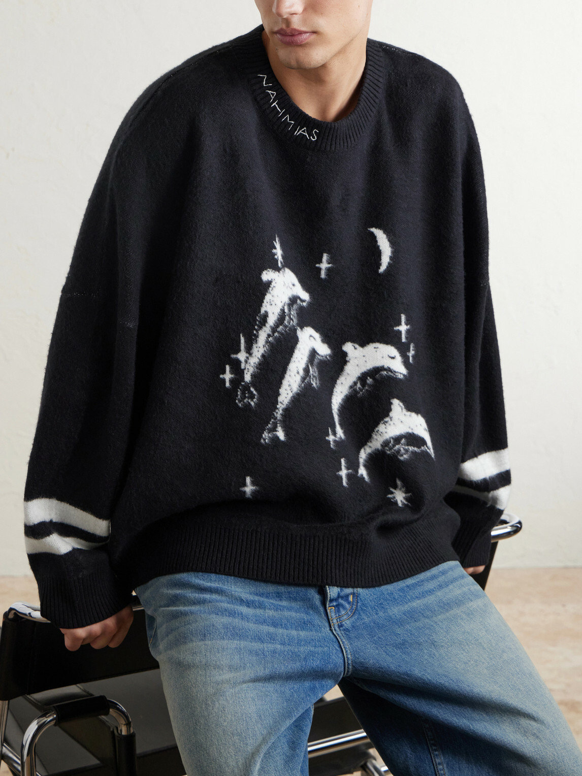 NAHMIAS - Dolphin Dreams Logo-Embroidered Cotton and Wool-Blend Sweater - Black