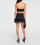 Miu Miu Feather-trimmed grain de poudre bra top