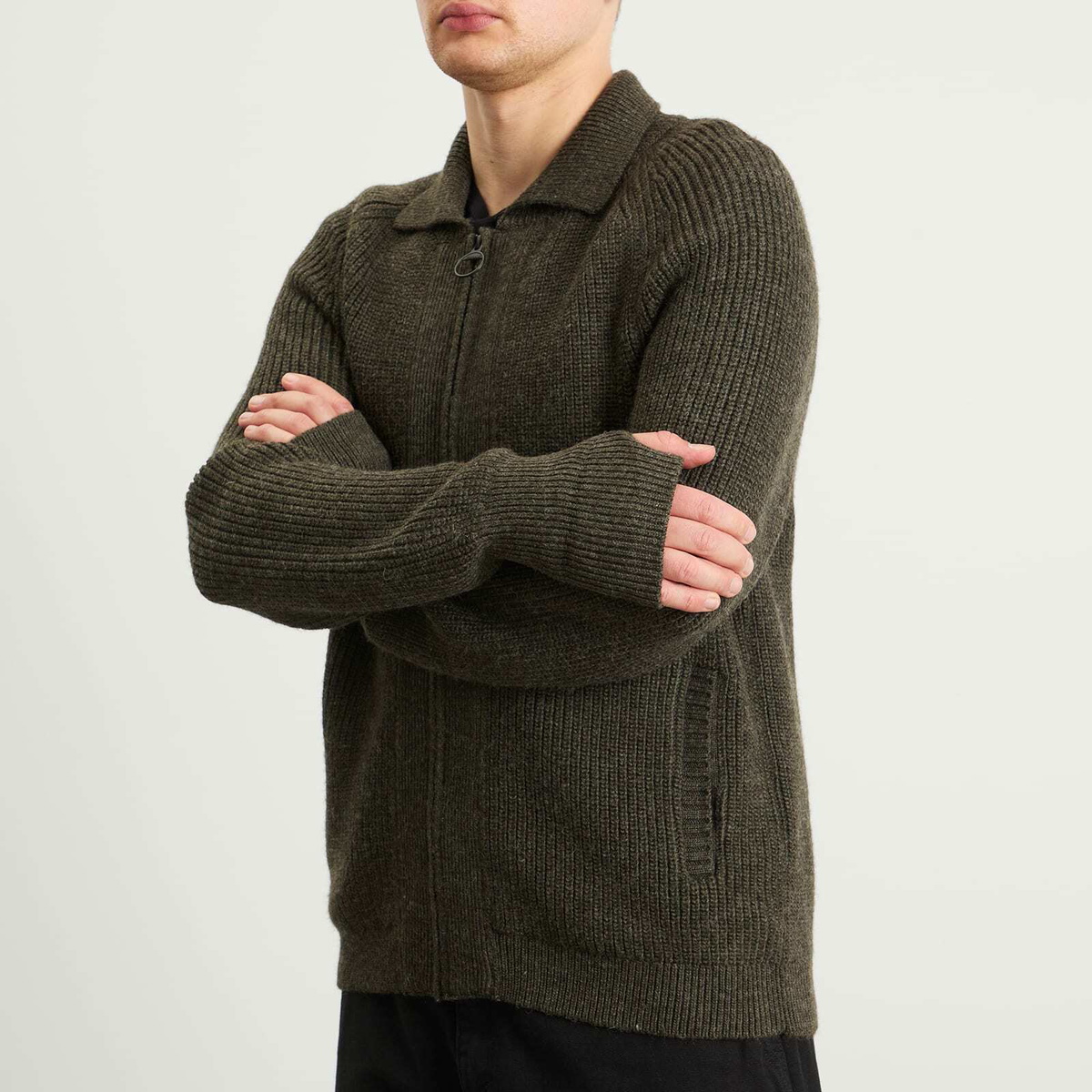Barbour Men's Heritage + Garthman Zip Cardigan in Olive Ink