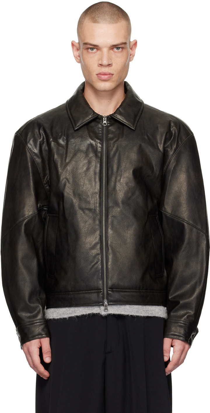 AMOMENTO Black Padded Faux-Leather Jacket AMOMENTO