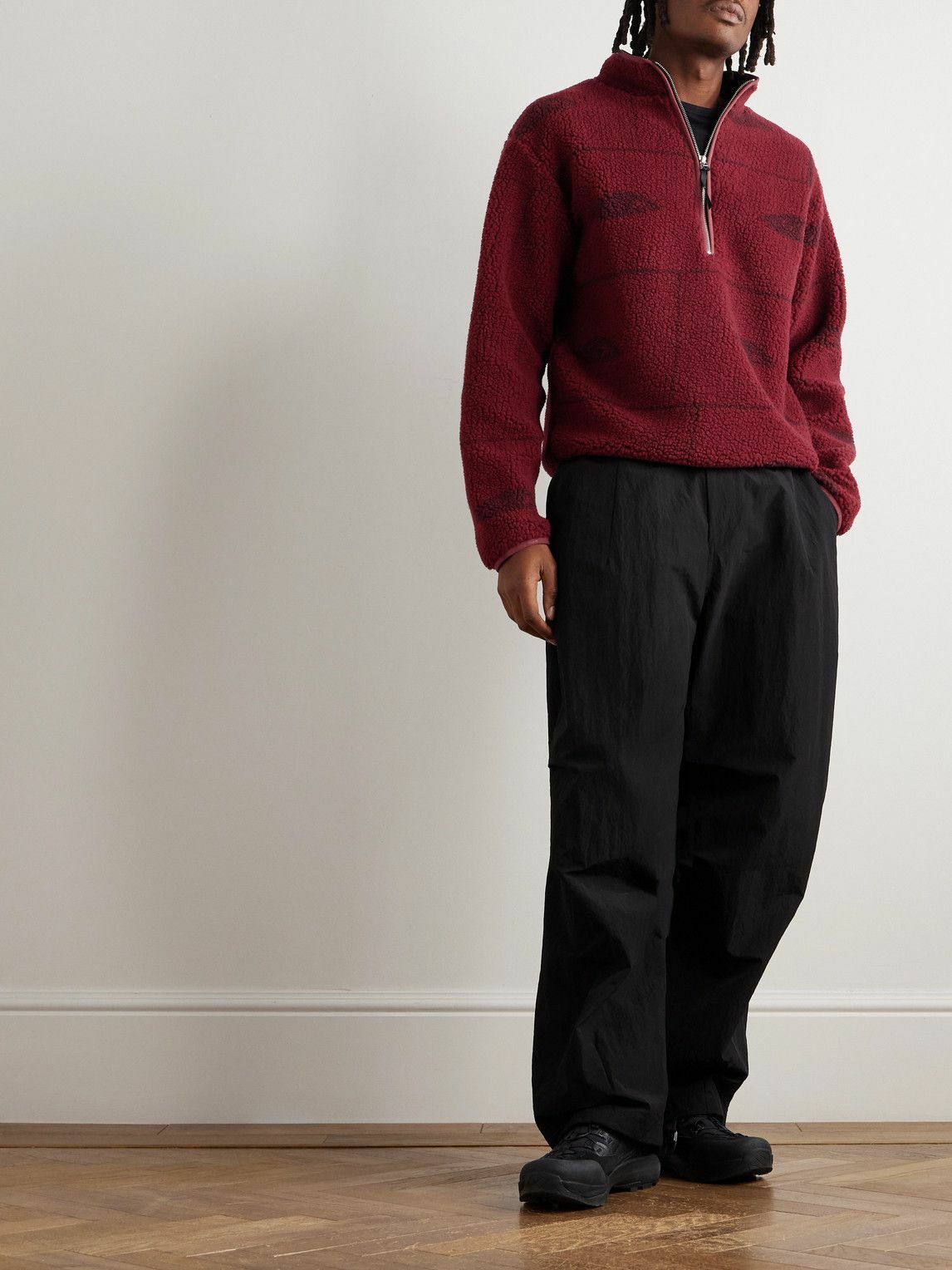 DISTRICT VISION - Printed Fleece Half-Zip Sweatshirt - Red