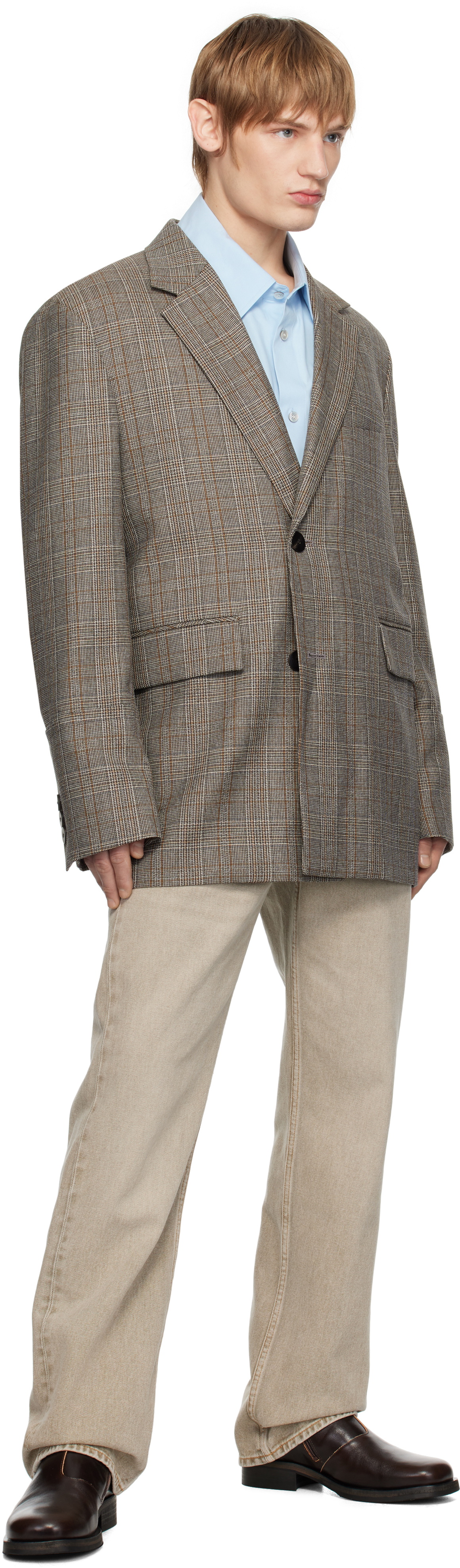 WOOYOUNGMI Gray Check Wool Single Blazer