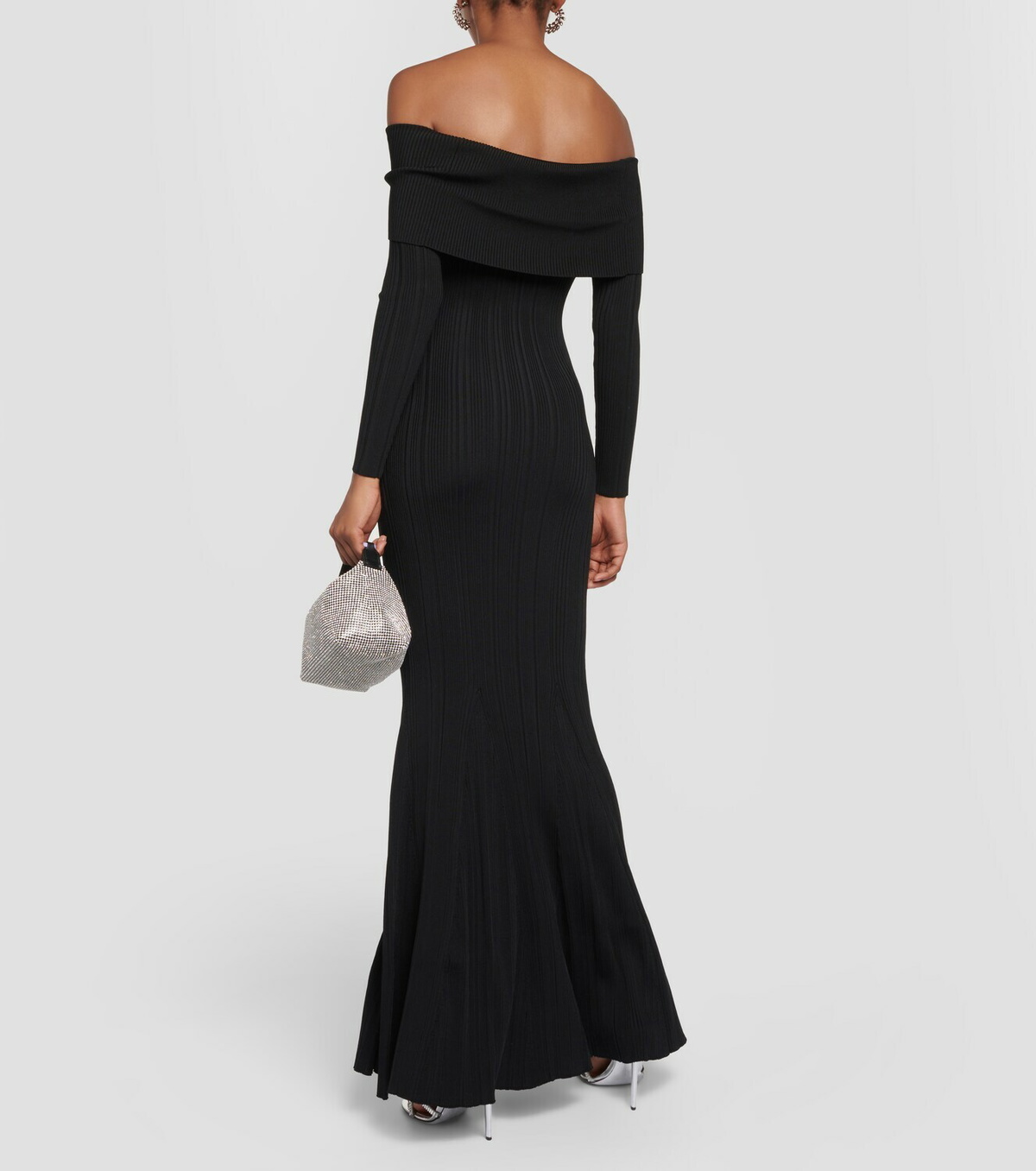 Self-Portrait Off-shoulder ribbed-knit maxi dress Self-Portrait
