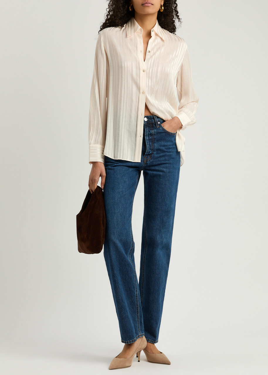 Vince Striped Woven Shirt Cream
