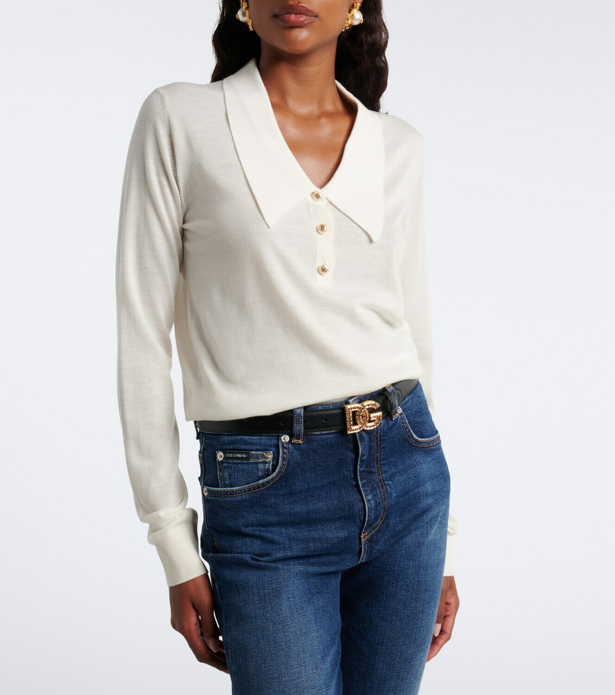 Dolce&Gabbana Embellished cashmere-blend polo sweater