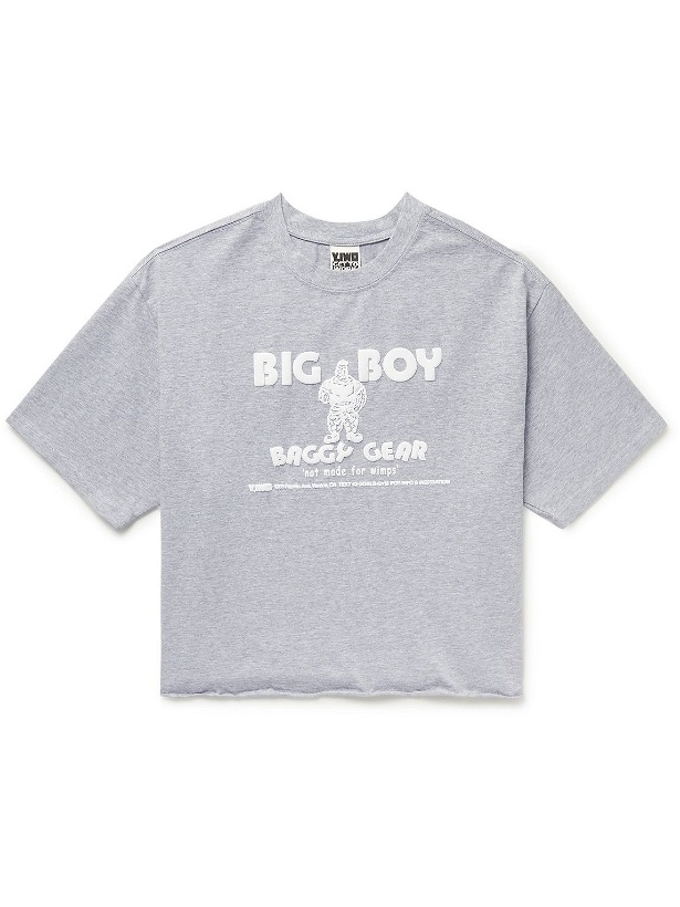Photo: Y,IWO - Cropped Logo-Print Cotton-Jersey T-Shirt - Gray