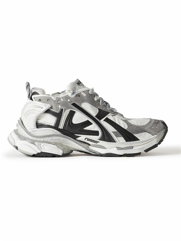 Photo: Balenciaga - Runner Distressed Nylon, Suede and Rubber Sneakers - Gray
