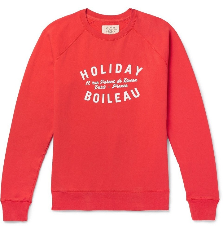 Photo: Holiday Boileau - Logo-Print Fleece-Back Cotton-Jersey Sweatshirt - Red
