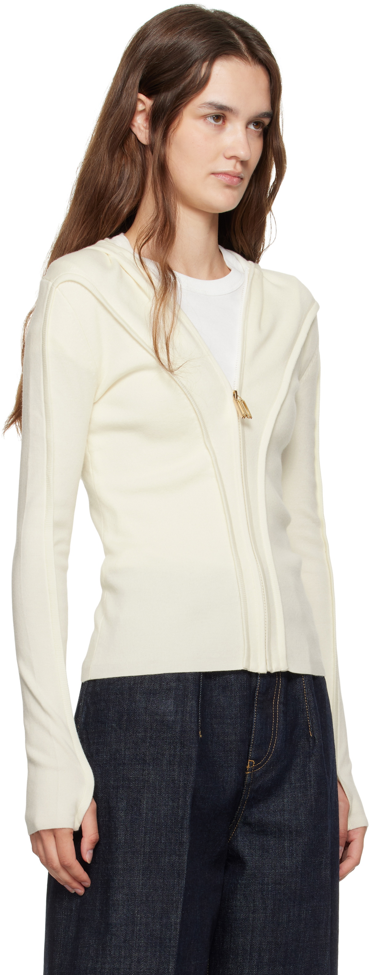 Victoria Beckham Beige Piping Detail Hoodie