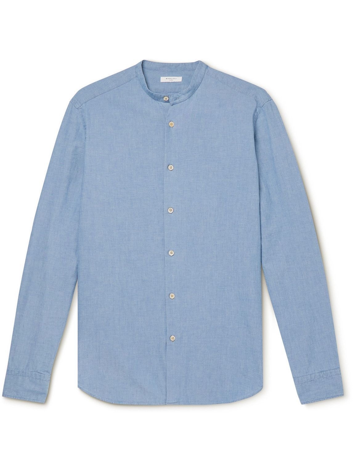 Photo: Boglioli - Grandad-Collar Cotton-Chambray Shirt - Blue