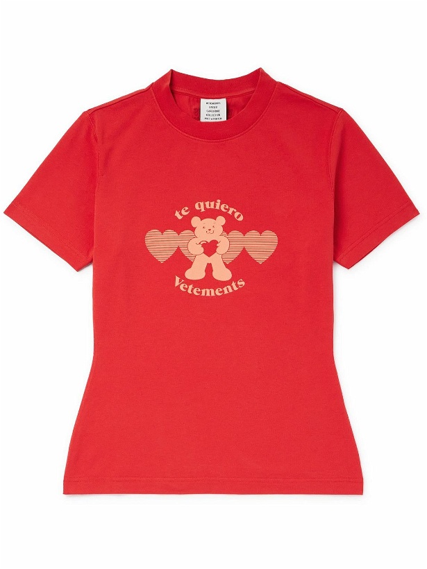 Photo: VETEMENTS - Te Quiero Slim-Fit Logo-Print Stretch-Cotton Jersey T-Shirt - Red