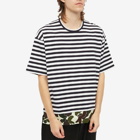 Comme des Garçons Homme Men's Camo Hem Striped T-Shirt in White/Navy/Green