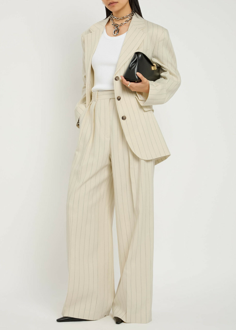 Anine Bing Sara Pinstriped Woven Blazer Cream