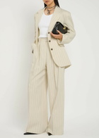 Anine Bing Sara Pinstriped Woven Blazer Cream