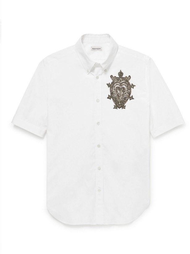 Photo: ALEXANDER MCQUEEN - Button-Down Collar Embellished Organic Cotton-Poplin Shirt - White