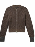 KAPITAL - Cropped Ribbed Wool Zip-Up Cardigan - Brown