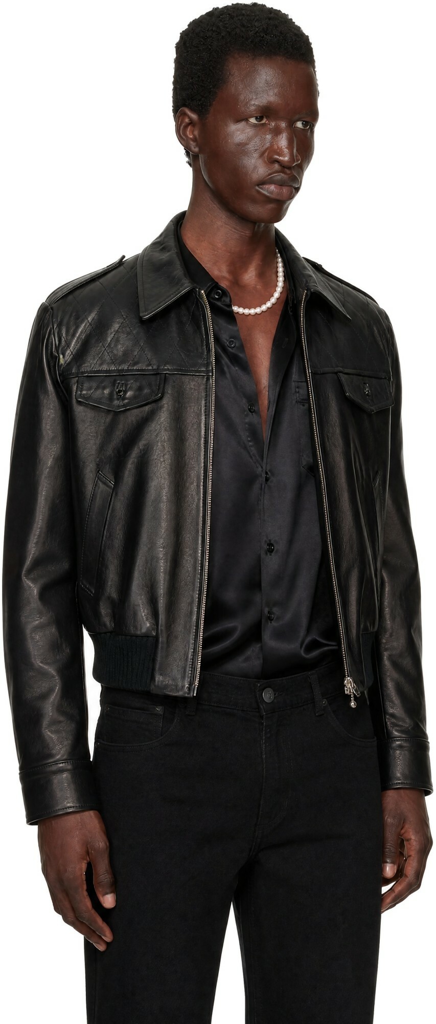 Ernest W. Baker Black Embellished Leather Bomber Jacket