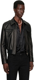 Ernest W. Baker Black Embellished Leather Bomber Jacket