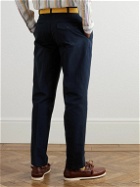 Drake's - Tapered Pleated Cotton-Canvas Chinos - Blue